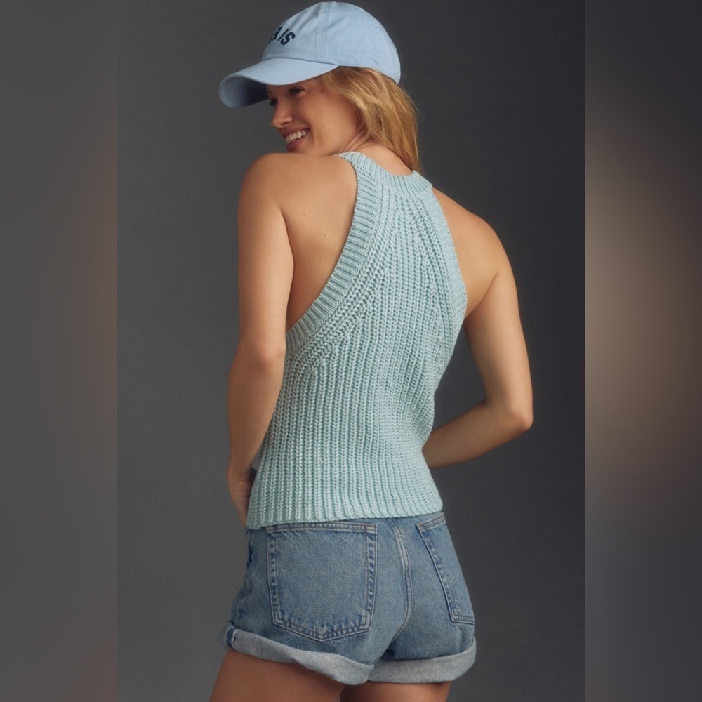 Anthropologie Knit Halter Sweater Tank Top Aquamarine XS - Pullover Ribbed - Picture 2 of 11